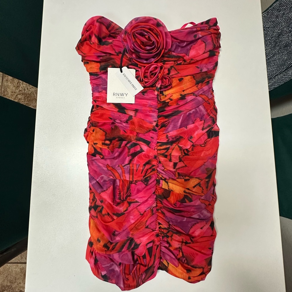 RNWY Strapless Pink and Orange Dress